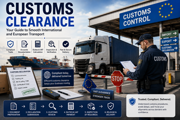 Opérations de dédouanement en Europe avec camions, conteneurs, inspections aux frontières et logistique internationale